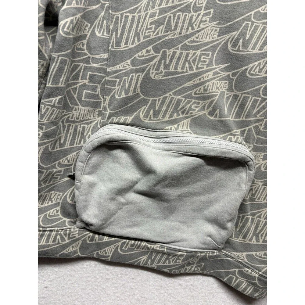 Nike Hoodie Boys XL Gray All Over Print AOP Zip Pocket Pullover Sweatshirt